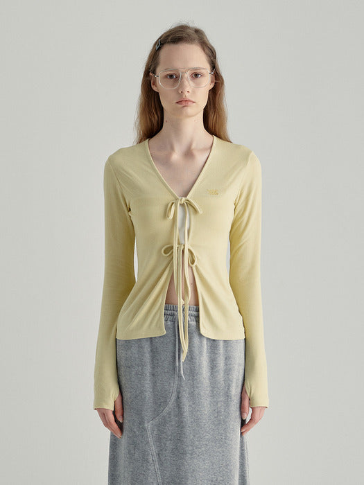 LACE-UP RIB CARDIGAN_yellow