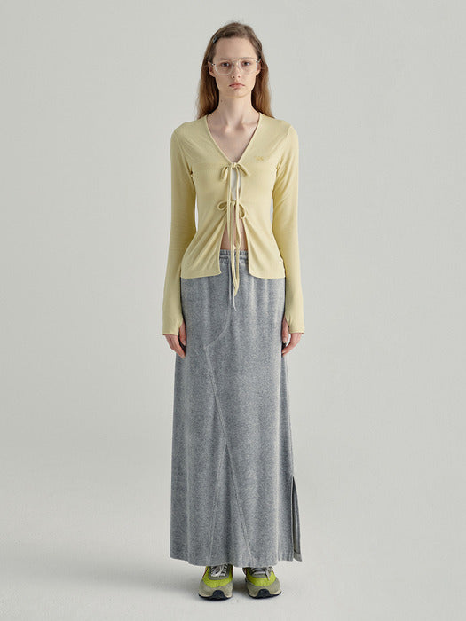 LACE-UP RIB CARDIGAN_yellow
