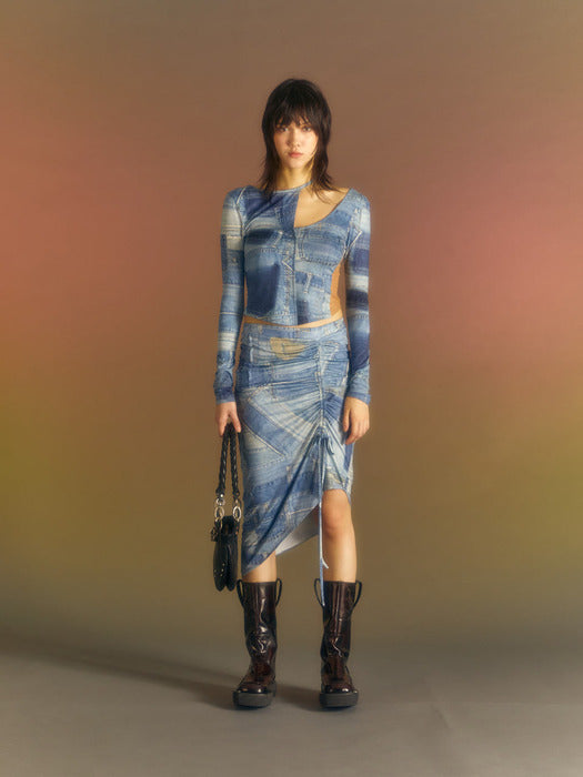 [andersson bell] (WOMEN) ANJA PATCH PRINT SKIRT apa652w(BLUE)