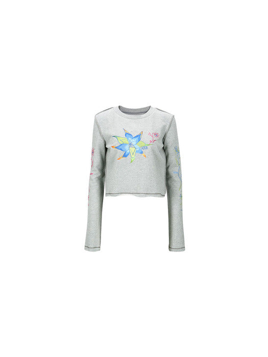 (ESSENTIAL) (WOMEN) CRAZY FLOWER T-SHIRTS atb1003w(GREY)