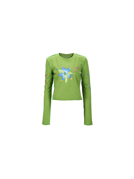 (ESSENTIAL) (WOMEN) CRAZY FLOWER T-SHIRTS atb1003w(GREEN)