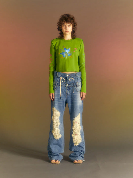 (ESSENTIAL) (WOMEN) CRAZY FLOWER T-SHIRTS atb1003w(GREEN)