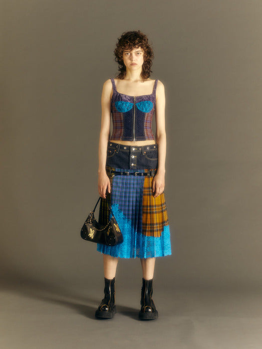 [andersson bell] (WOMEN) KIRA LACE CHECK ZIP-UP TOP atb995w(PURPLE)