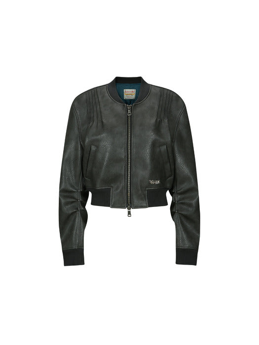 [andersson bell] (WOMEN) TANYA FAUX LEATHER PINTUCK BOMBER JACKET awa516w(ANTHRACITE)