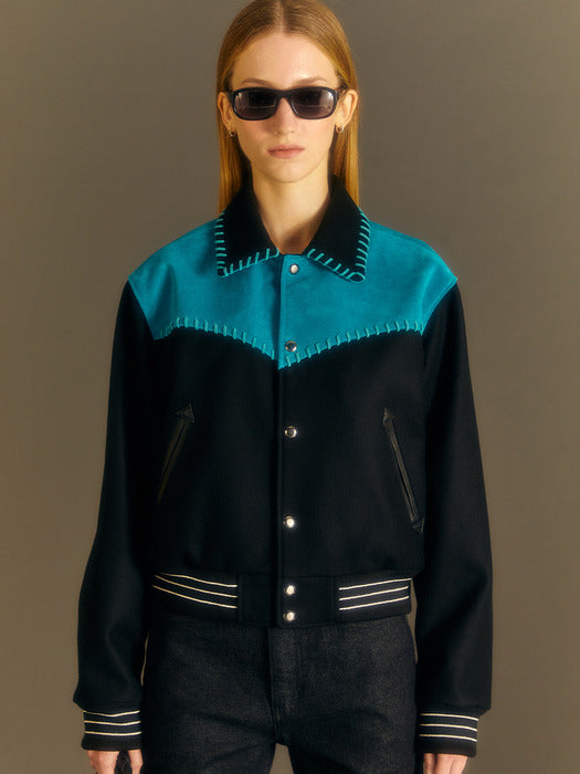 [andersson bell] (WOMEN) NEW MARGO WESTERN VARSITY JACKET awa550w(TEAL BLUE)