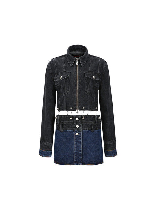 [andersson bell] (WOMEN) 3WAY BLOCKING DENIM JACKET awa549w(WASHED BLACK & INDIGO)
