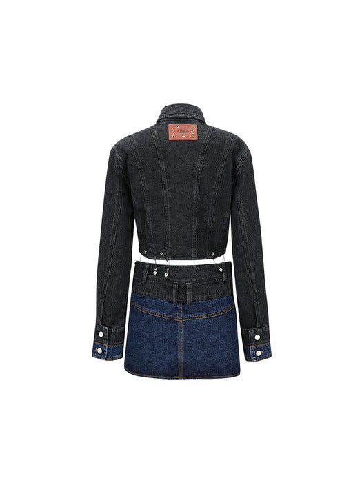 [andersson bell] (WOMEN) 3WAY BLOCKING DENIM JACKET awa549w(WASHED BLACK & INDIGO)