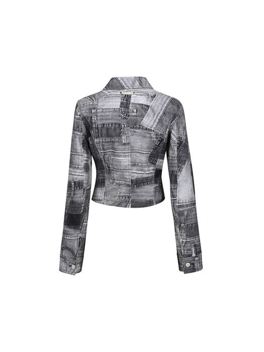 [andersson bell] (WOMEN) DENIM PATCH PRINTED JACKET awa539w(BLACK)