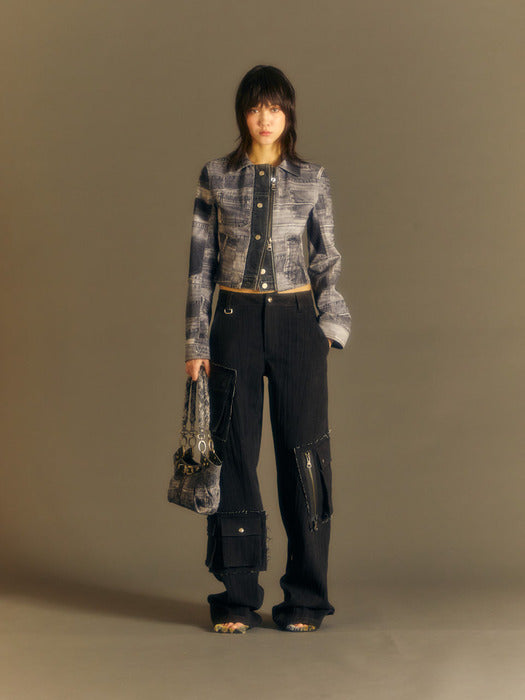 [andersson bell] (WOMEN) DENIM PATCH PRINTED JACKET awa539w(BLACK)