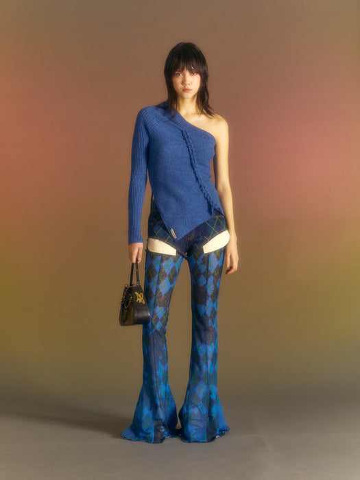 [andersson bell] HAND TWIST ASYMMETRIC KNIT TOP atb985w(MELANGE BLUE)