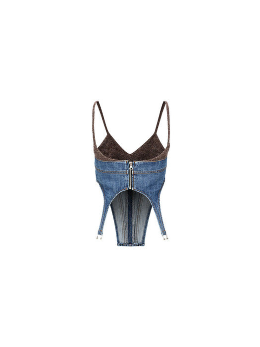 [andersson bell] (WOMEN) CHUKO KNIT COMBO DENIM BUSTIER atb982w(WASHED BLUE)