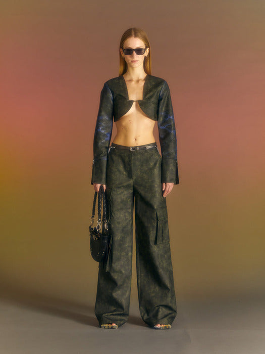 [andersson bell] (WOMEN) CRACK PAINT FAUX LEATHER BOLERO JACKET awa552w(KHAKI)