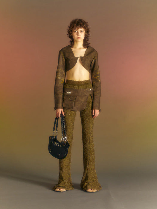 [andersson bell] (WOMEN) CRACK PAINT FAUX LEATHER BOLERO JACKET awa552w(BROWN)