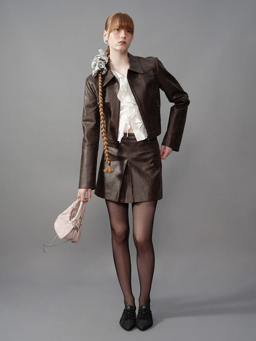 [raive] Leather Mini Skirt in Khaki VL3AS321-42