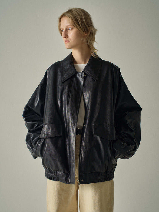 Facade Pattern Oversized Leather Blue Jong black