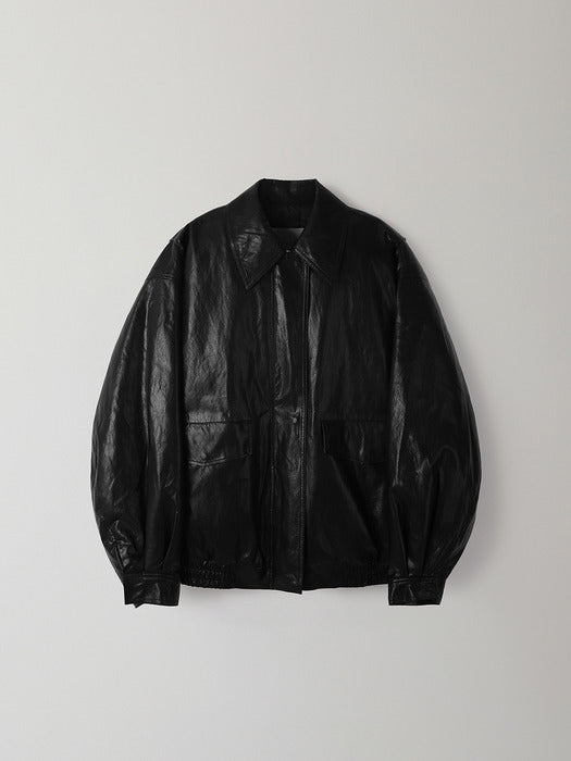 [facade pattern] Overfit Leather Blazer Black