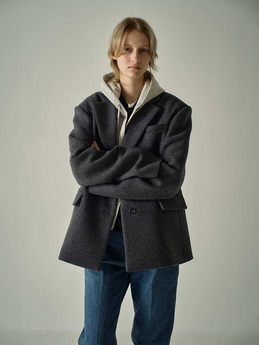 Cashmere Hourglass Half Coat_Multi Charcoal