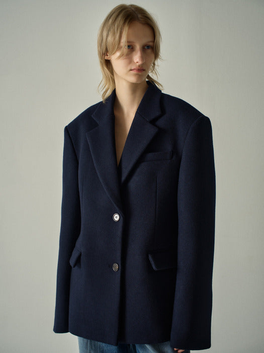 Cashmere Hourglass Half Coat_Navy
