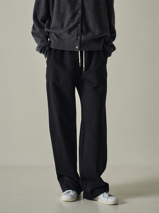 Facade Pattern Wide French Sweatpants black