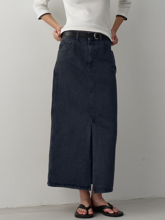 Facade Pattern Classic Denim Skirt vintage black
