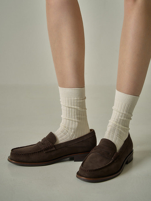 Facade Pattern Vintage Penny Loafers suede brown