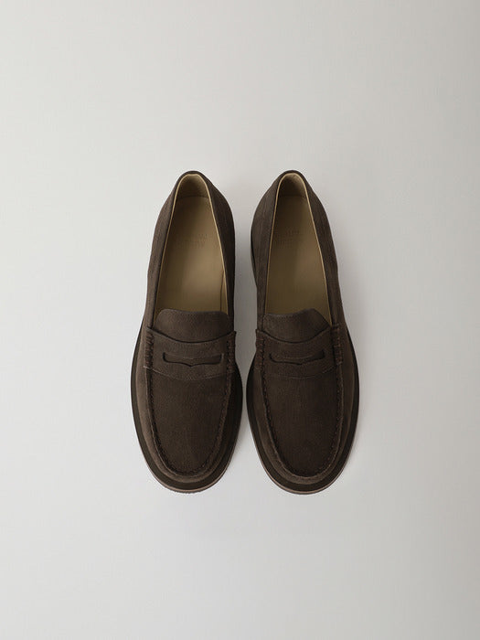 Facade Pattern Vintage Penny Loafers suede brown