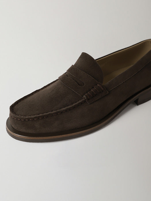 Facade Pattern Vintage Penny Loafers suede brown