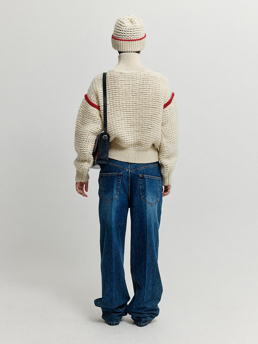 Eenk Xuest Oversized Knit Turtleneck - Cream/Red