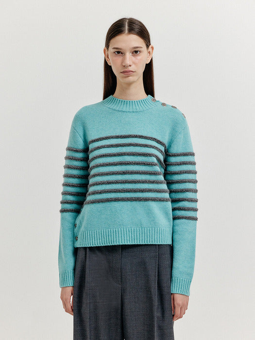 Eenk Xtripe Stripe 4 Buttons Knit Top - Blue Grey