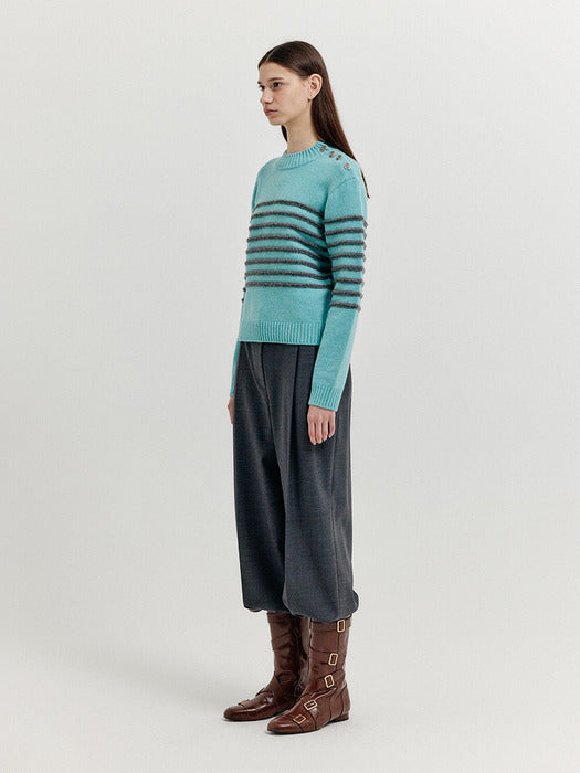 Eenk Xtripe Stripe 4 Buttons Knit Top - Blue Grey