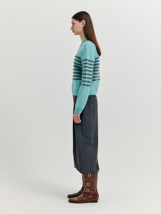 Eenk Xtripe Stripe 4 Buttons Knit Top - Blue Grey