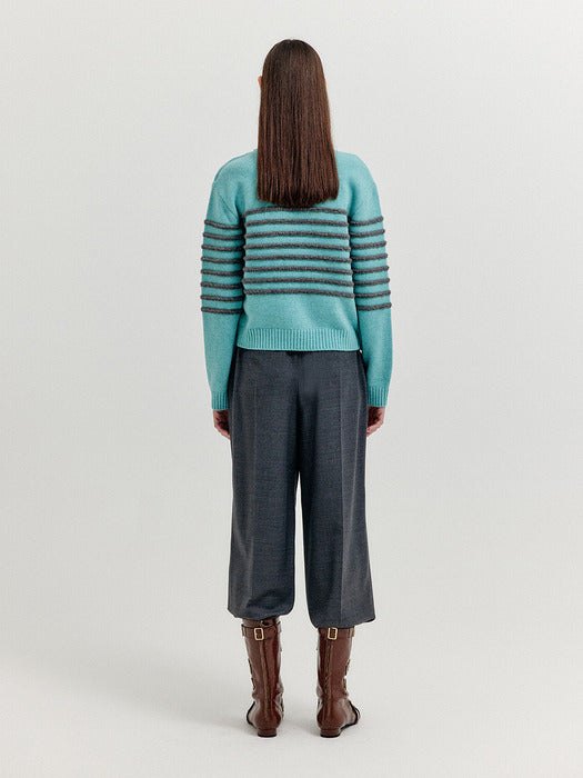 Eenk Xtripe Stripe 4 Buttons Knit Top - Blue Grey