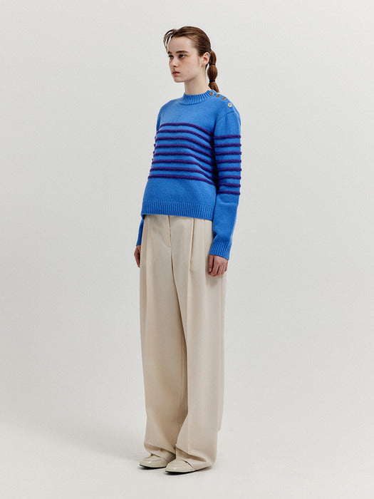 Eenk Xtripe Stripe 4 Buttons Knit Top - Blue