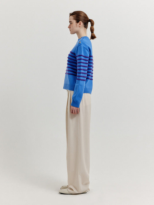 Eenk Xtripe Stripe 4 Buttons Knit Top - Blue
