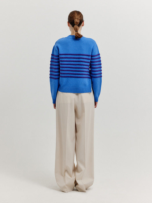 Eenk Xtripe Stripe 4 Buttons Knit Top - Blue