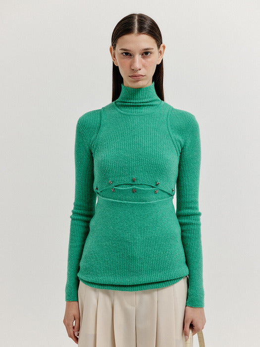 [EENK] Xepora Separable Sleeveless Ribbed Top - Green