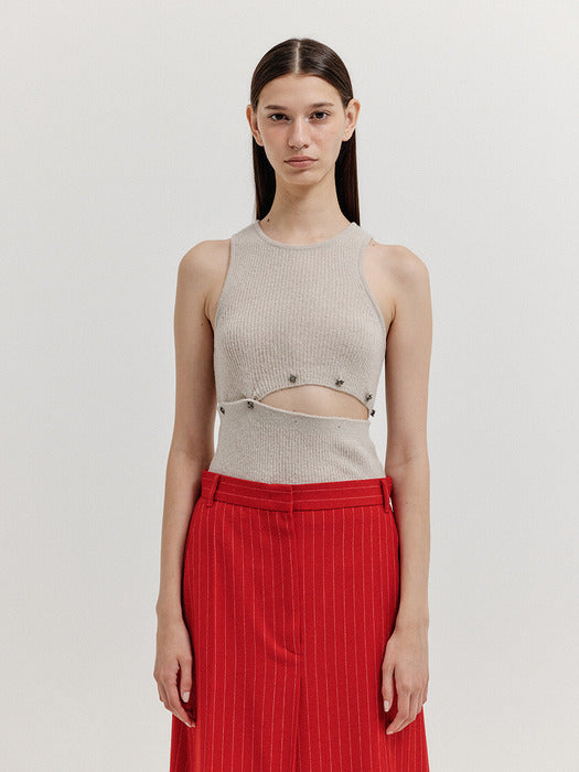 Eenk Xepora Separable Sleeveless Ribbed Top - Beige