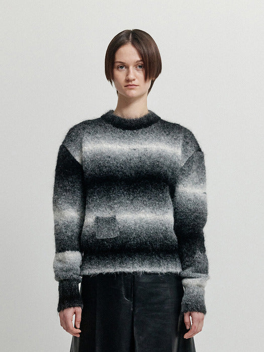 Eenk Xara Gradation Striped Knit Pullover - Black/White