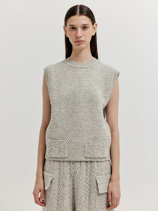 Eenk Xet One-Pocket Knit Vest - Light Grey