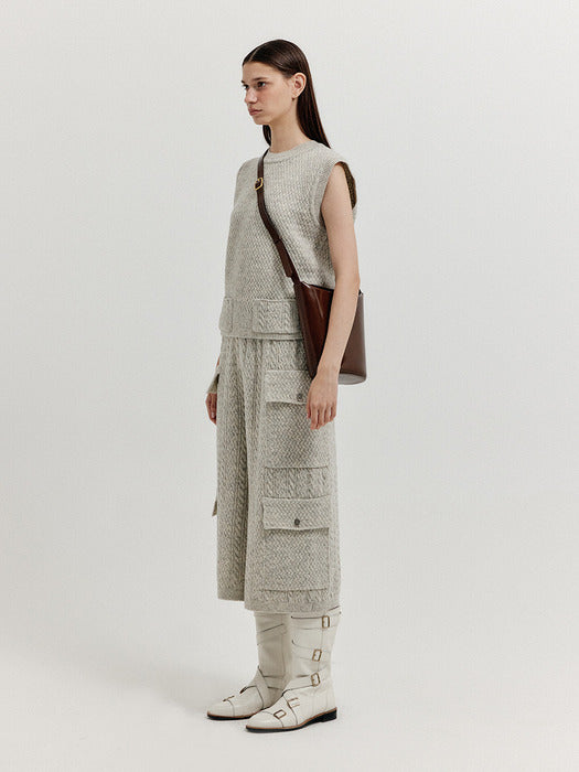Eenk Xet One-Pocket Knit Vest - Light Grey