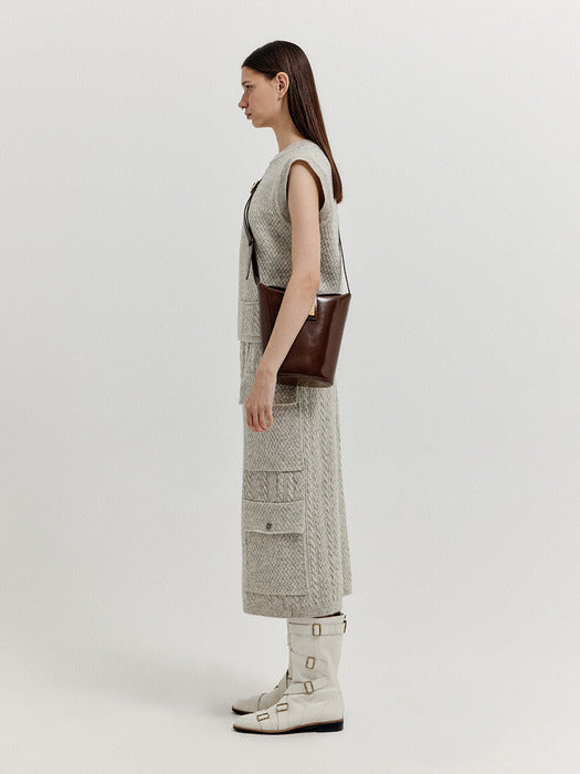 Eenk Xet One-Pocket Knit Vest - Light Grey
