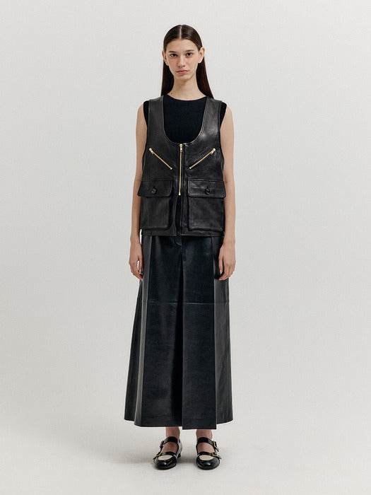 Eenk Xeby Utility Leather Vest - Black