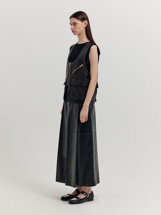 Eenk Xeby Utility Leather Vest - Black