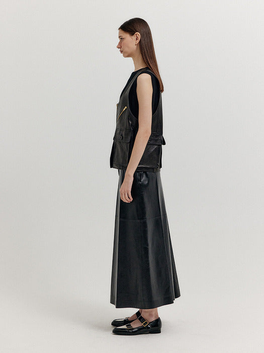Eenk Xeby Utility Leather Vest - Black