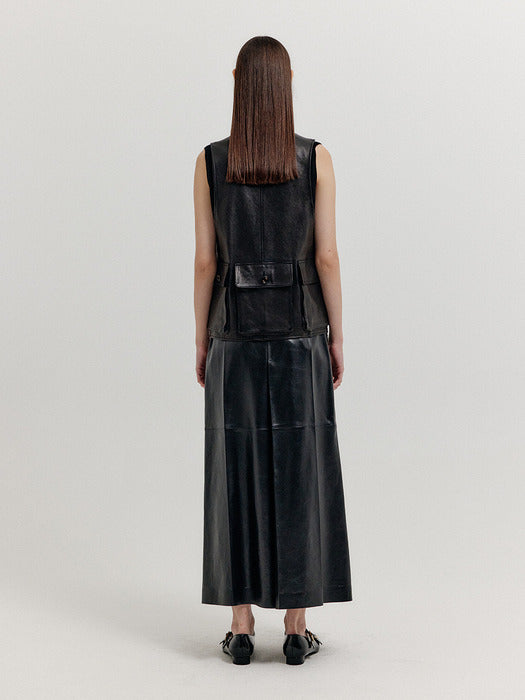 Eenk Xeby Utility Leather Vest - Black