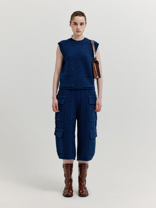 Eenk Xea Pocket Cable knit Pants - Navy