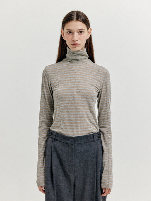 Eenk Xava Turtleneck Jersey Top - Gold/Silver Stripe