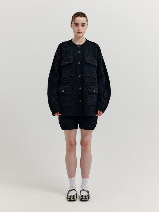 Eenk Xarf Pocket Cabel Knit Shorts - Black