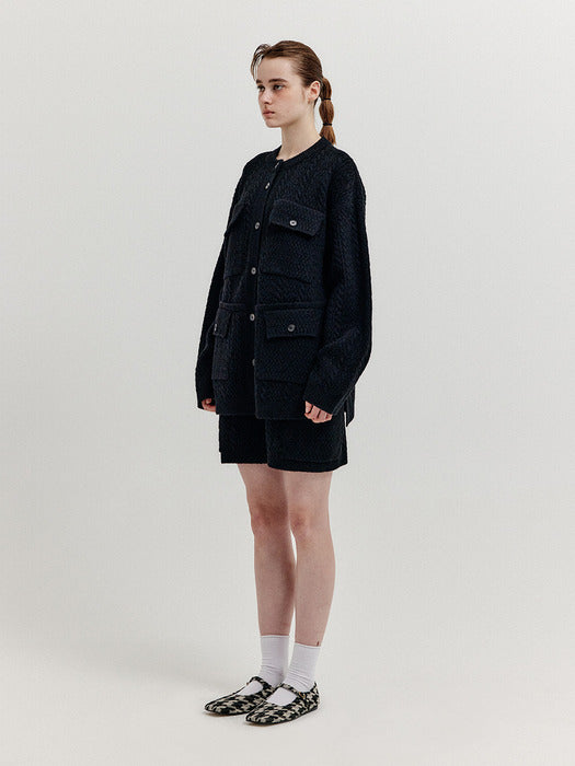 Eenk Xarf Pocket Cabel Knit Shorts - Black
