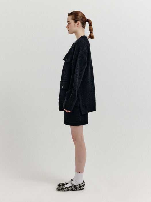 Eenk Xarf Pocket Cabel Knit Shorts - Black